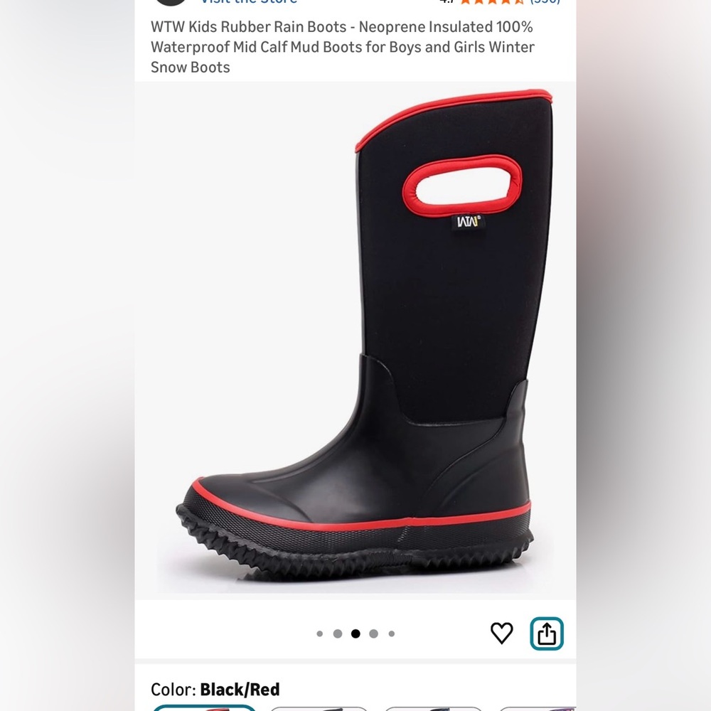WTW Kids Rubber Rain Boots Neoprene Insulated 100% Waterproof Mid Calf Snow